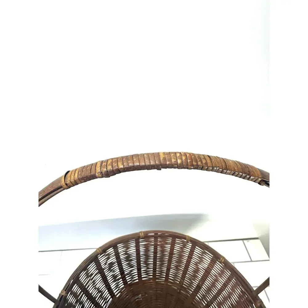 Vintage DCR Handwoven Bamboo Basket Bentwood Triple Handle Oval Wicker Basket